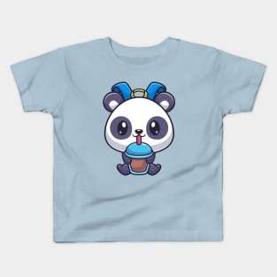 Cute Panda Bag Drink Boba Milk Tea Cartoon Kids T-Shirt